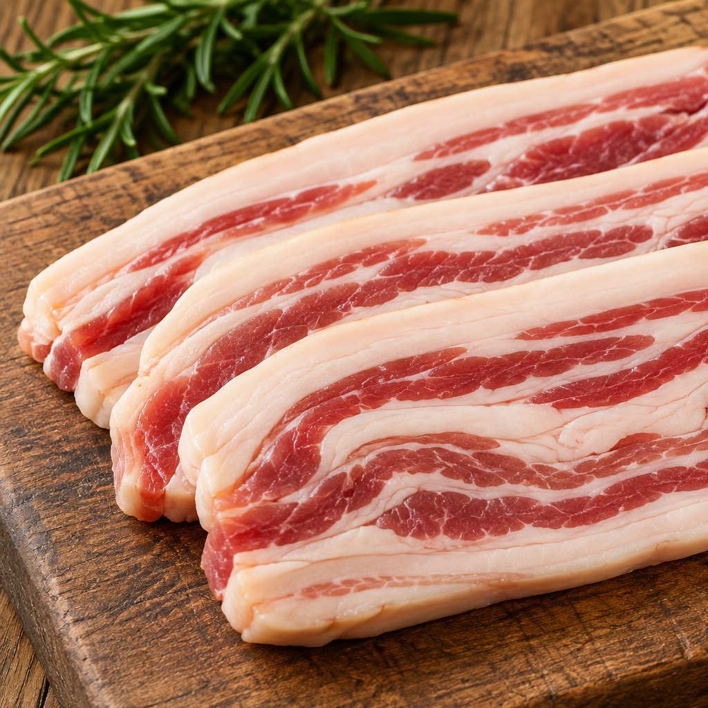 Streaky bacon, unsmoked 500g